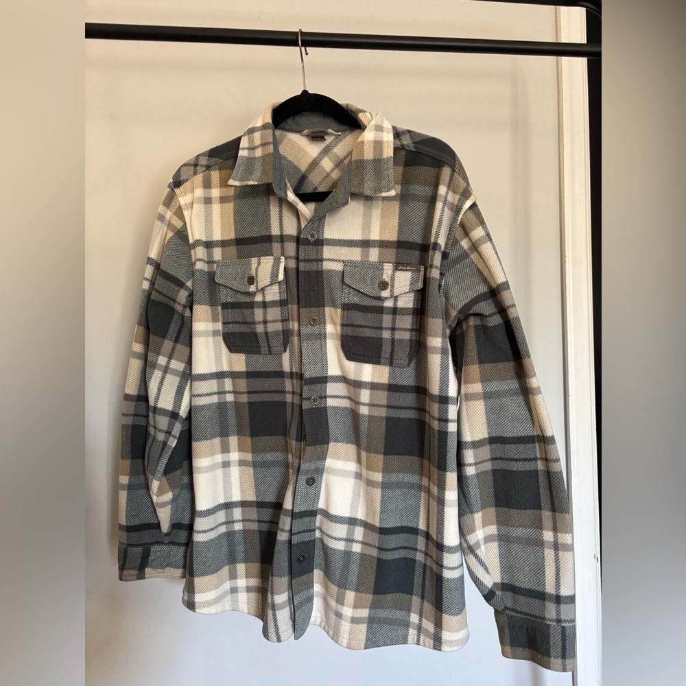 Eddie Bauer Gray and Cream Plaid Shirt Jacket